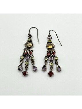 925 Silver Dangle Earrings With Multicolor Gemstones